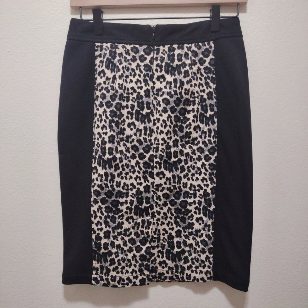 41 Hawthorne Black & Cheetah Print Pencil Skirt Small